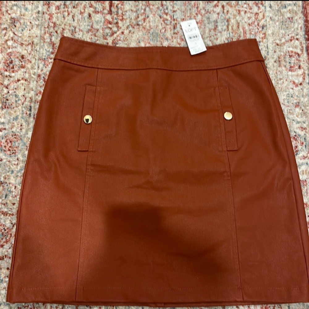 🆕 LOFT | Faux Leather Rust Brown Mini Skirt Womens Size 10 MSRP $70